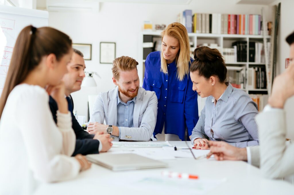 Coworkers working on project together